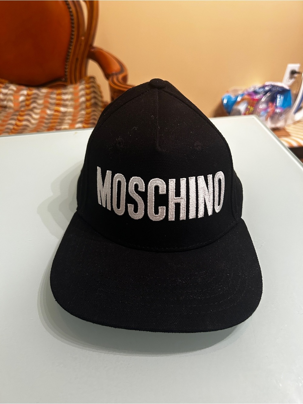 Moschino Black Cap with White Logo Embroidery